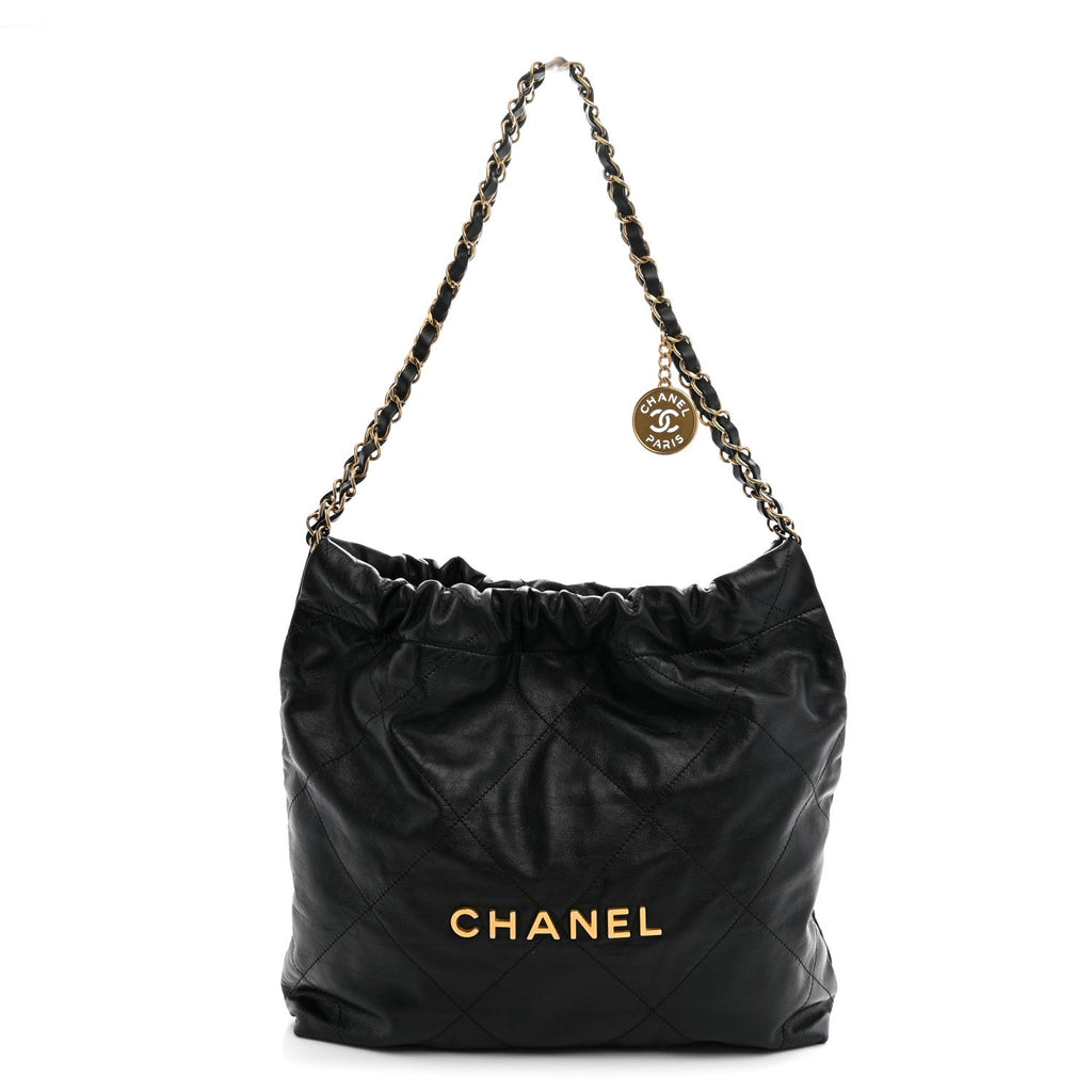 Shiny Calfskin Quilted Small Chanel 22 Black
