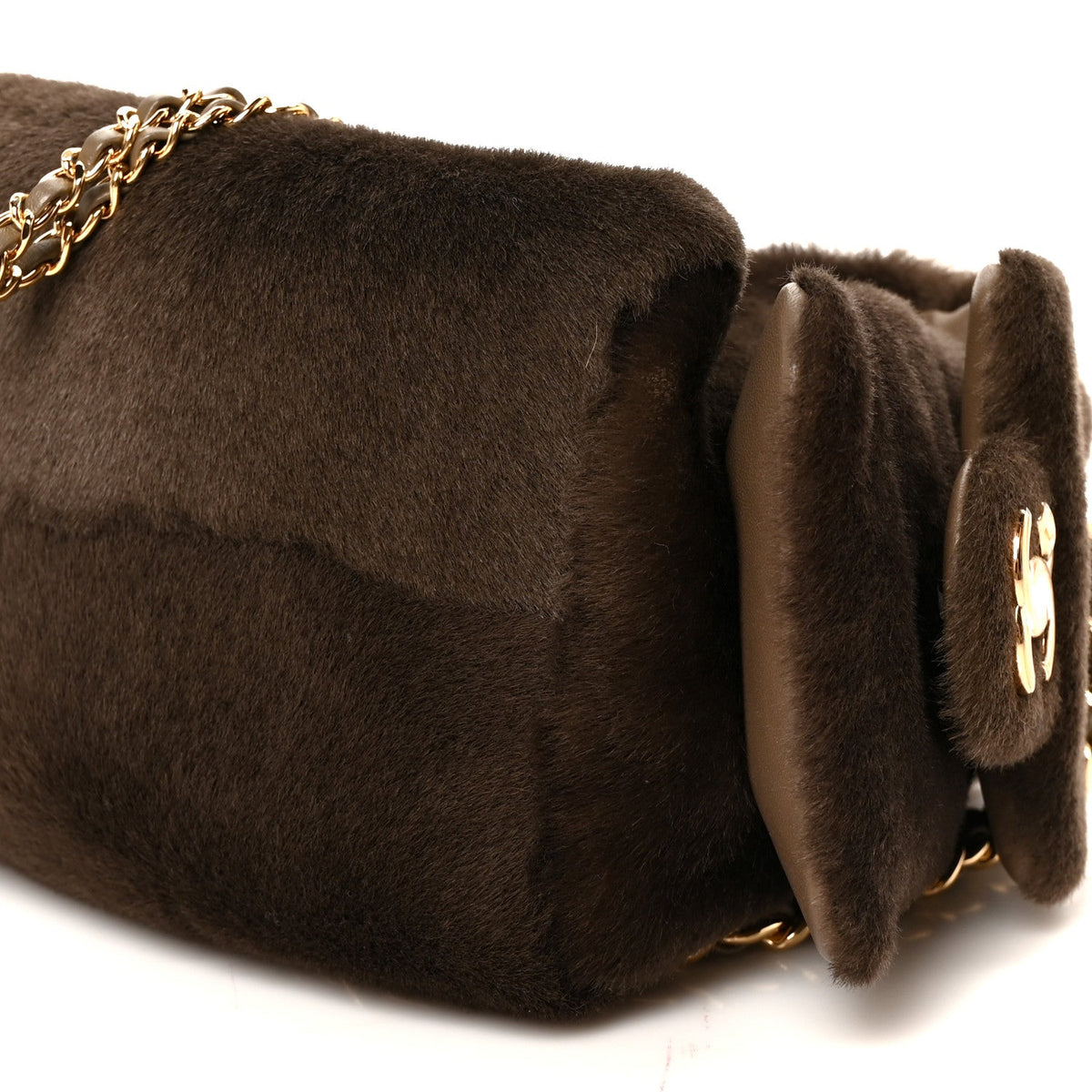 Pony Hair Mini Chanel 25 Handbag Dark Khaki