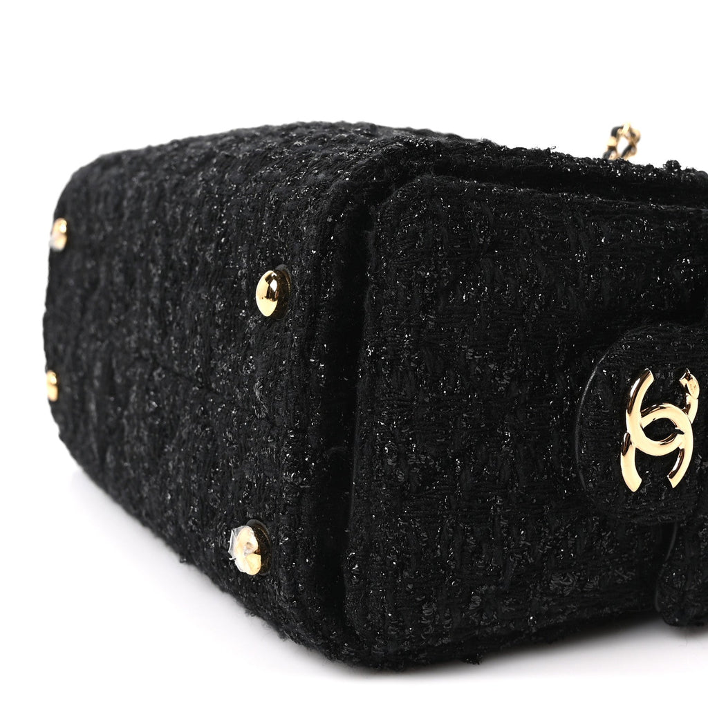 Tweed Quilted Mini Chanel 25 Handbag Black