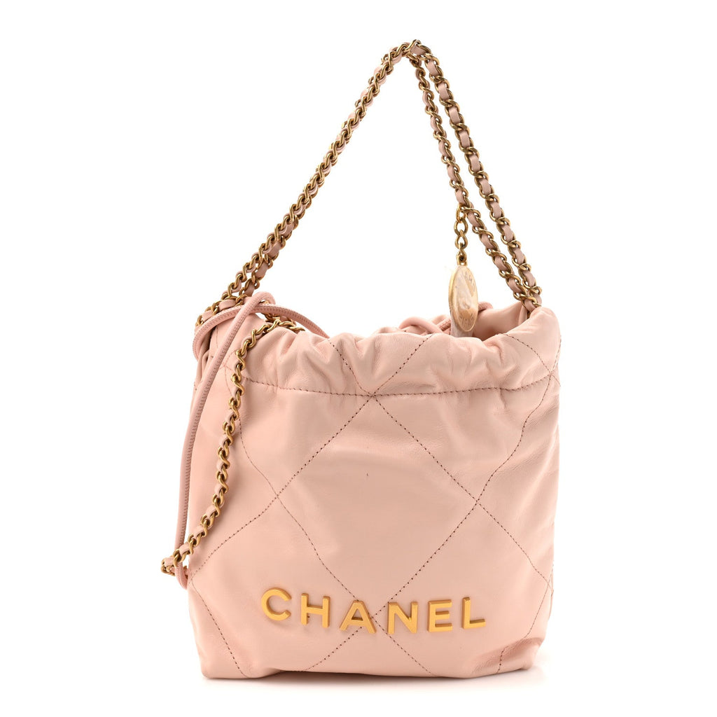 Shiny Calfskin Quilted Mini Chanel 22 Light Pink