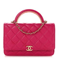 Lambskin Quilted Top Handle Wallet On Chain WOC Pink
