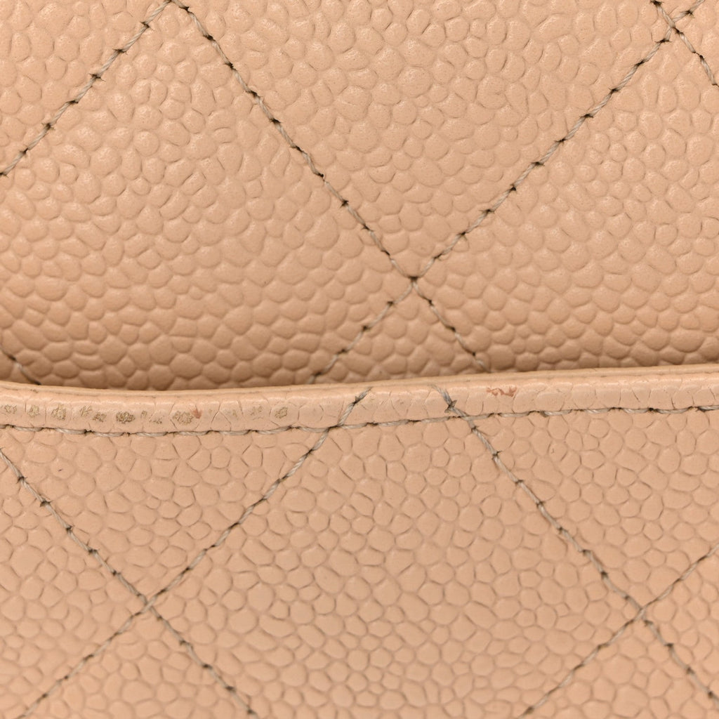 Caviar Quilted Jumbo Double Flap Beige Clair