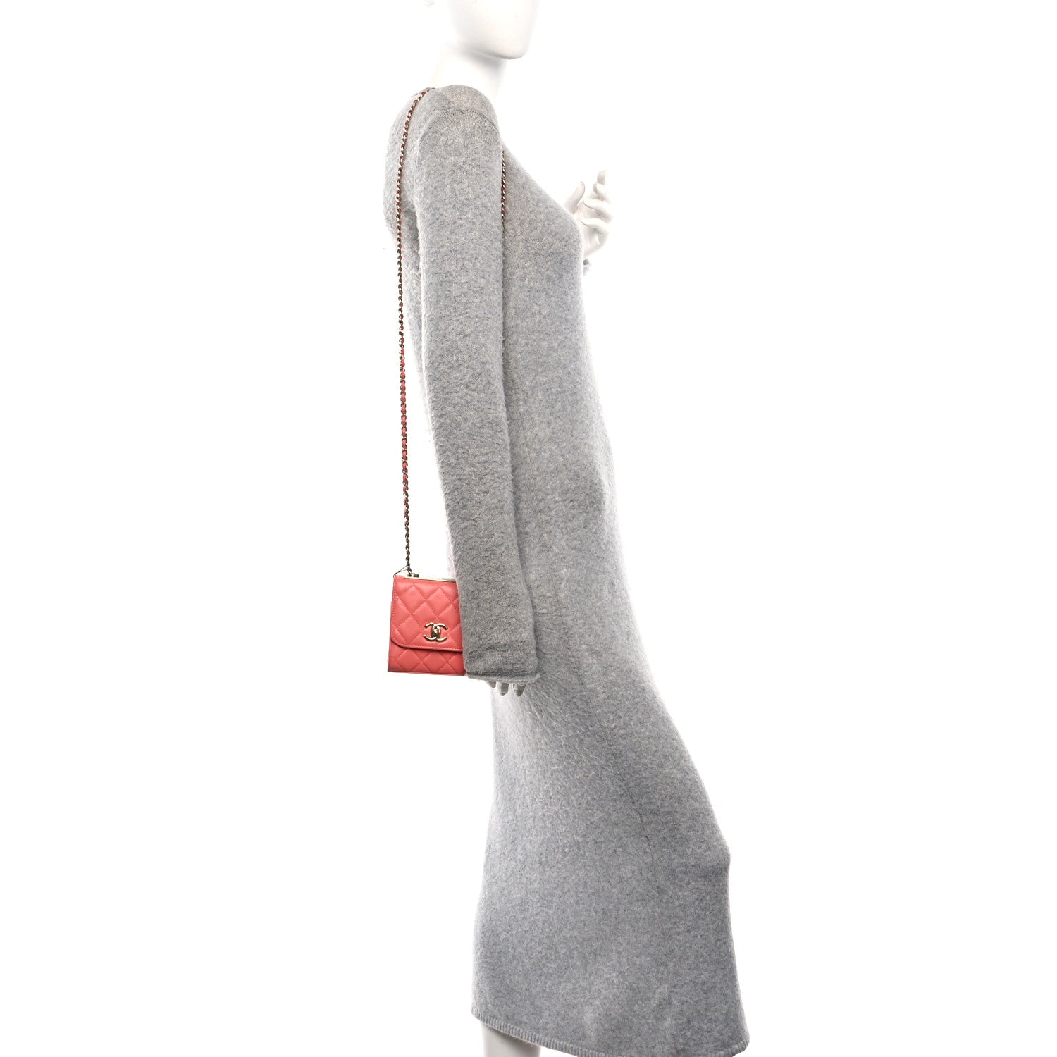 Lambskin Quilted Mini Trendy CC Clutch With Chain Coral Pink