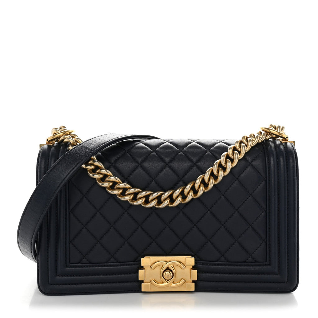 Lambskin Quilted Medium Boy Flap Dark Dark Navy