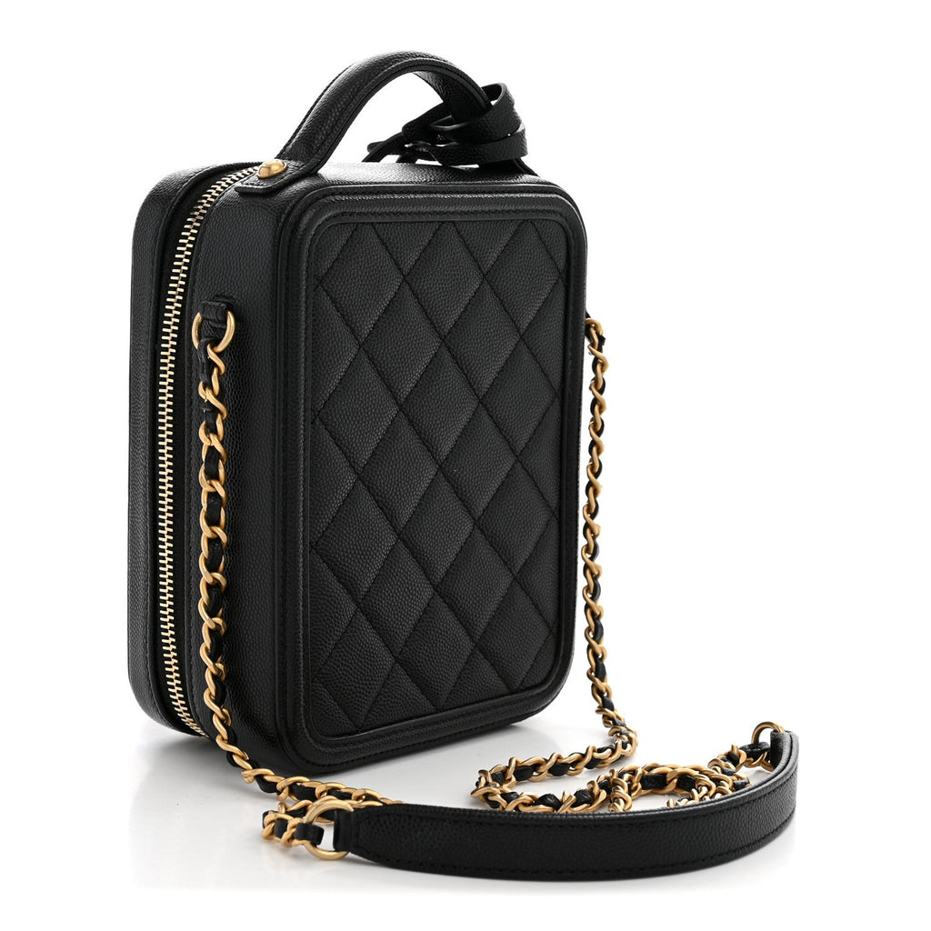 Caviar Quilted CC North South Filigree Vanity Case Black