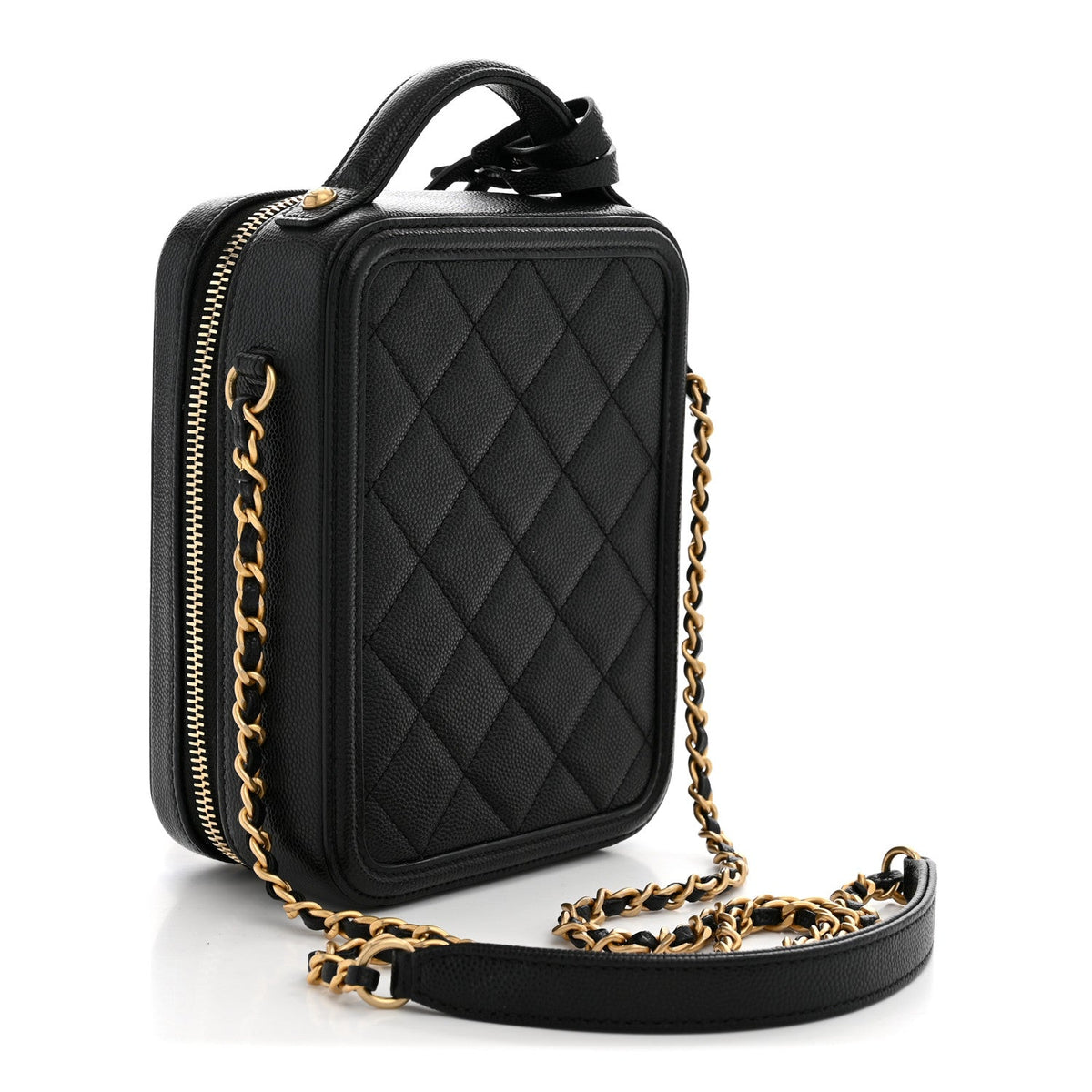 Caviar Quilted CC North South Filigree Vanity Case Black
