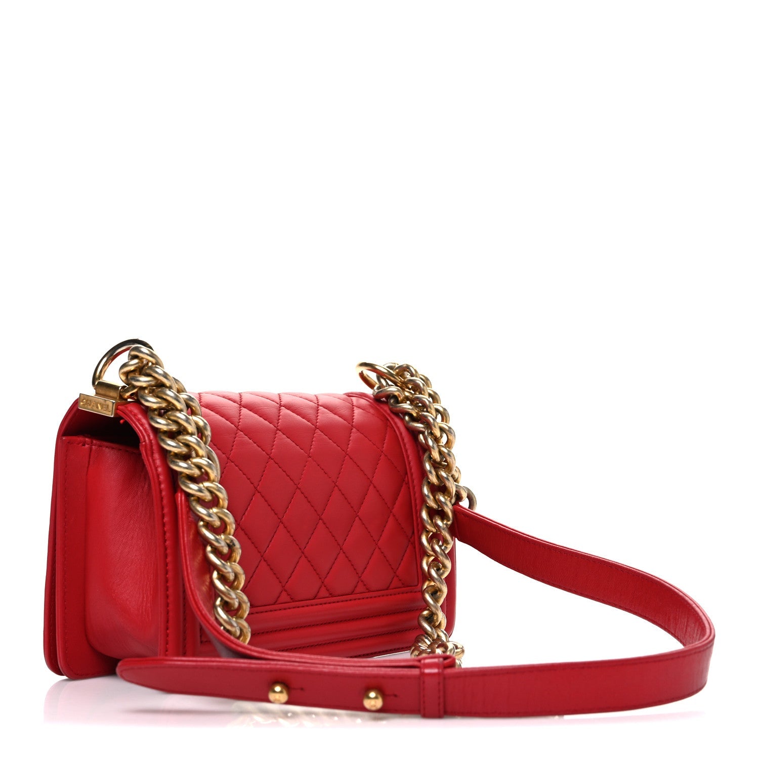 Lambskin Quilted Small Boy Flap Red