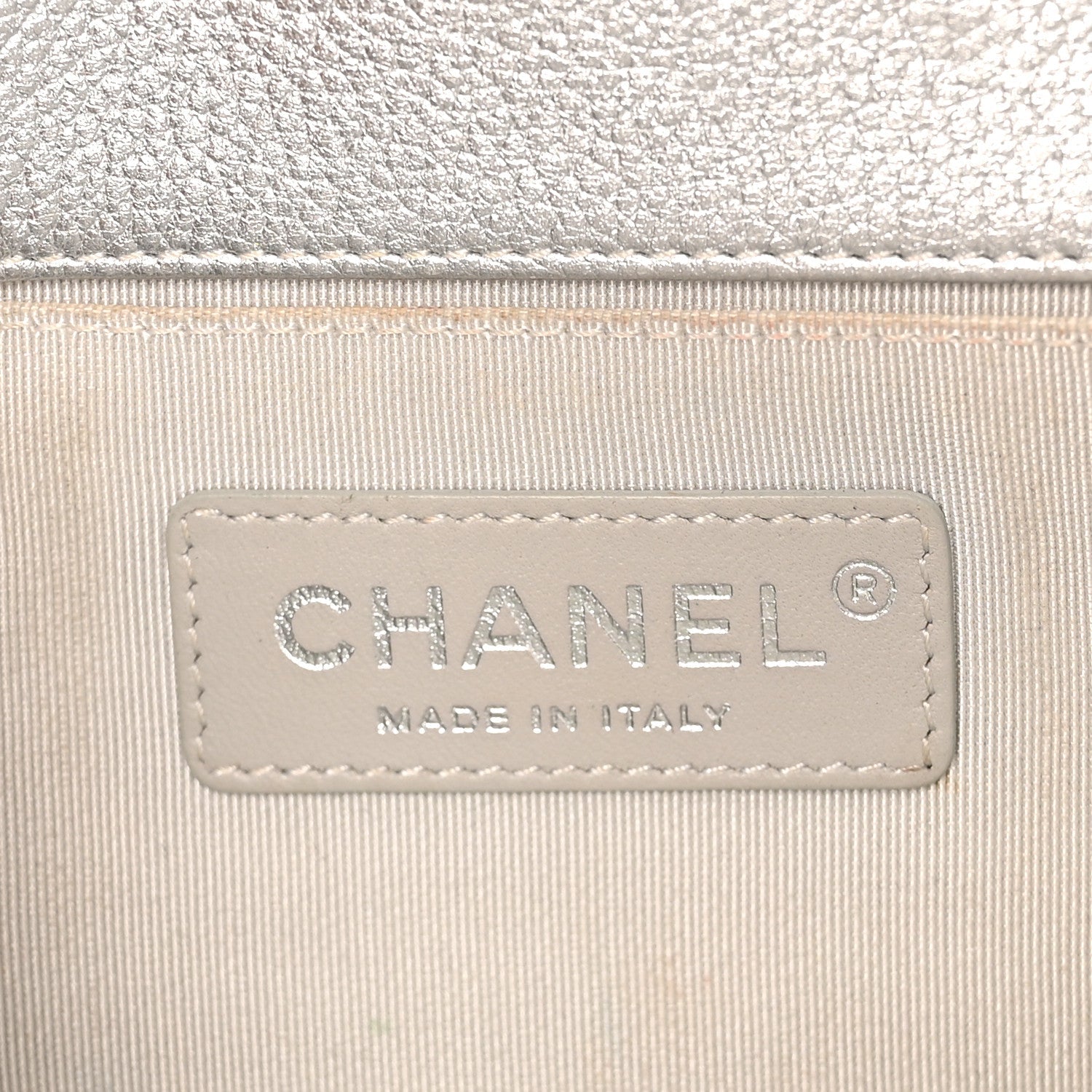 Metallic Calfskin Camellia Quilted Small Boy Flap Silver