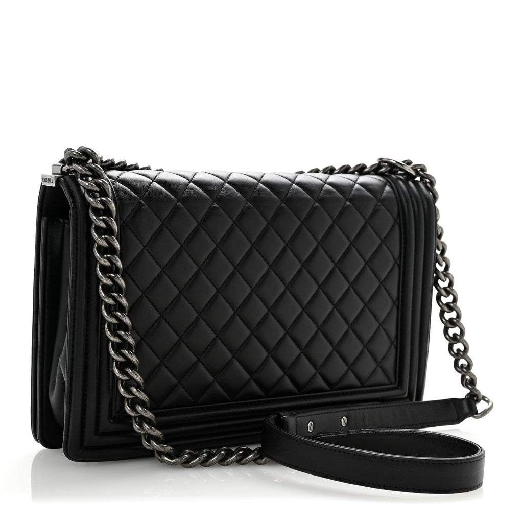Lambskin Quilted New Medium Boy Flap Black