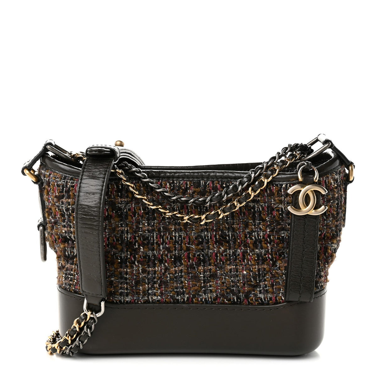 Tweed Calfskin Quilted Small Gabrielle Hobo Brown
