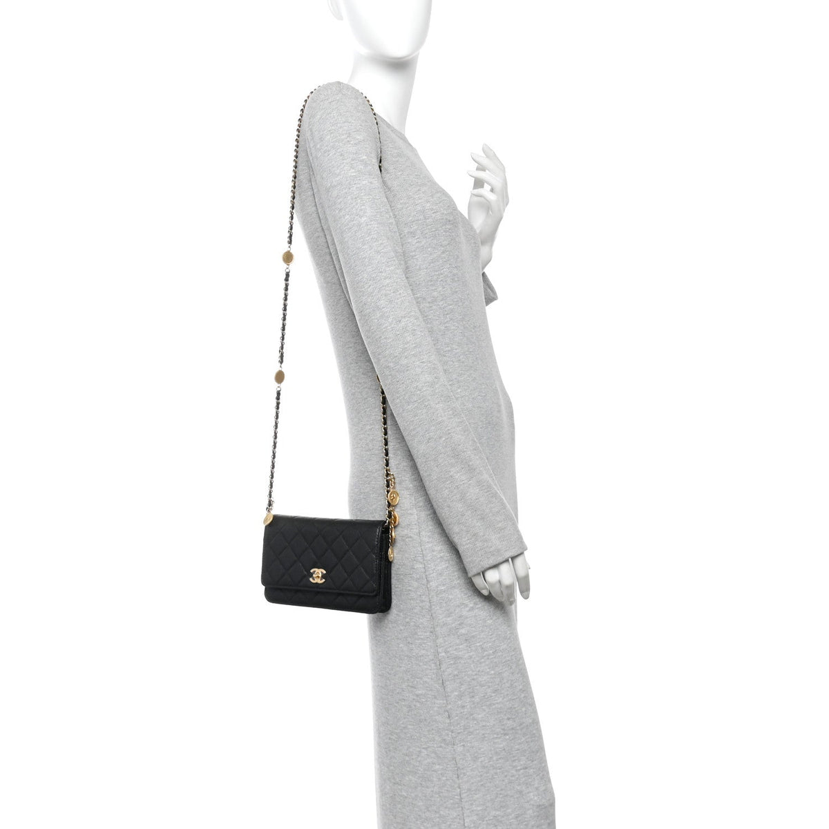 Caviar Quilted Medallion Wallet on Chain WOC Black