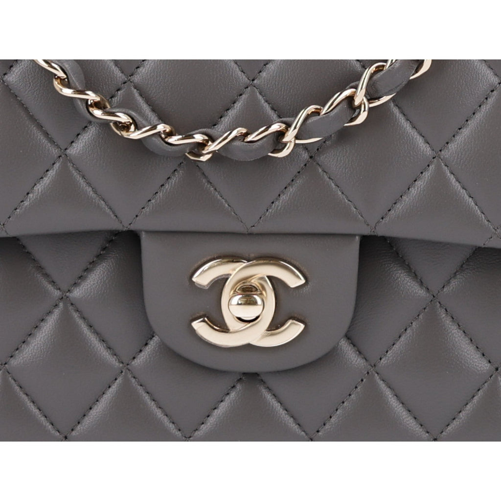 Lambskin Quilted Small Double Flap Grey