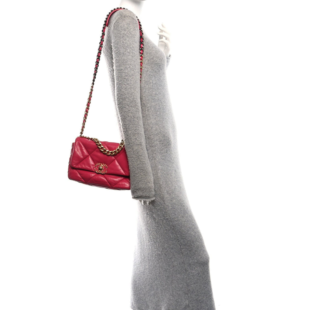 Lambskin Quilted Medium Chanel 19 Flap Dark Pink