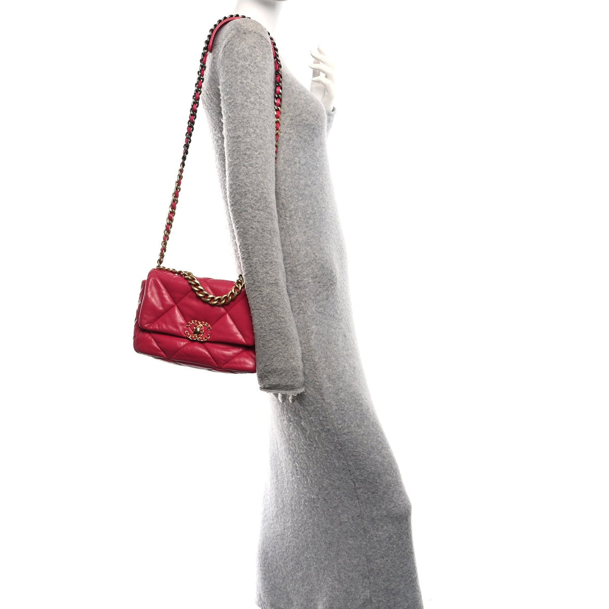 Lambskin Quilted Medium Chanel 19 Flap Dark Pink