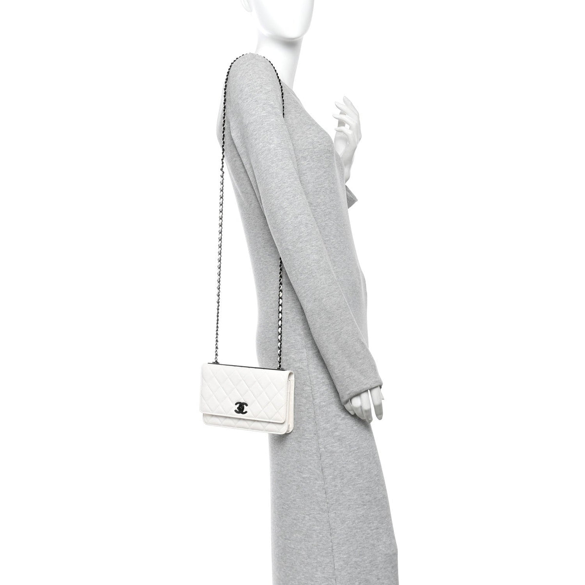 Lambskin Quilted Mini Trendy CC Wallet On Chain WOC White