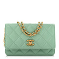 Lambskin Quilted Logo WOC Wallet On Chain Green