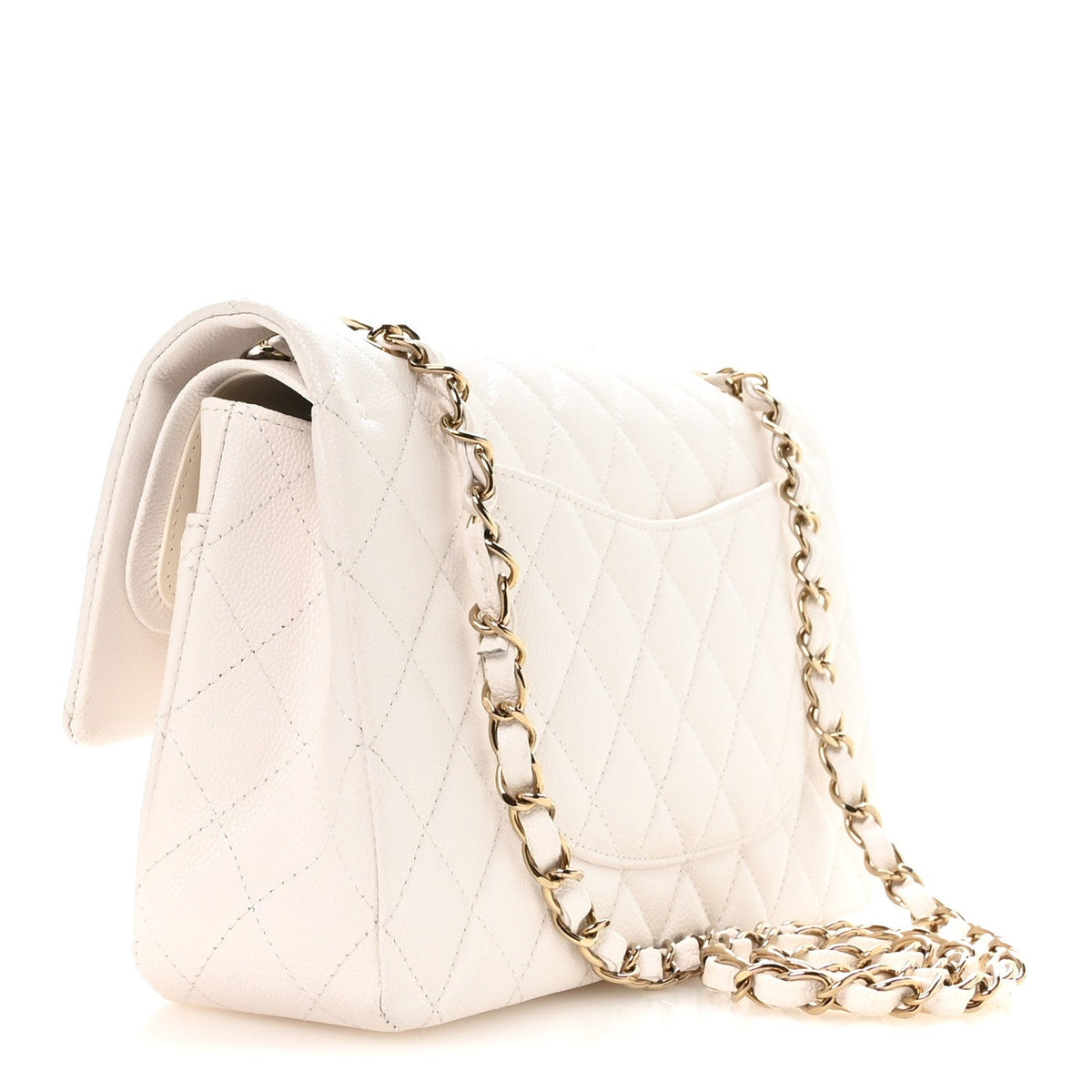 Caviar Quilted Medium Double Flap White