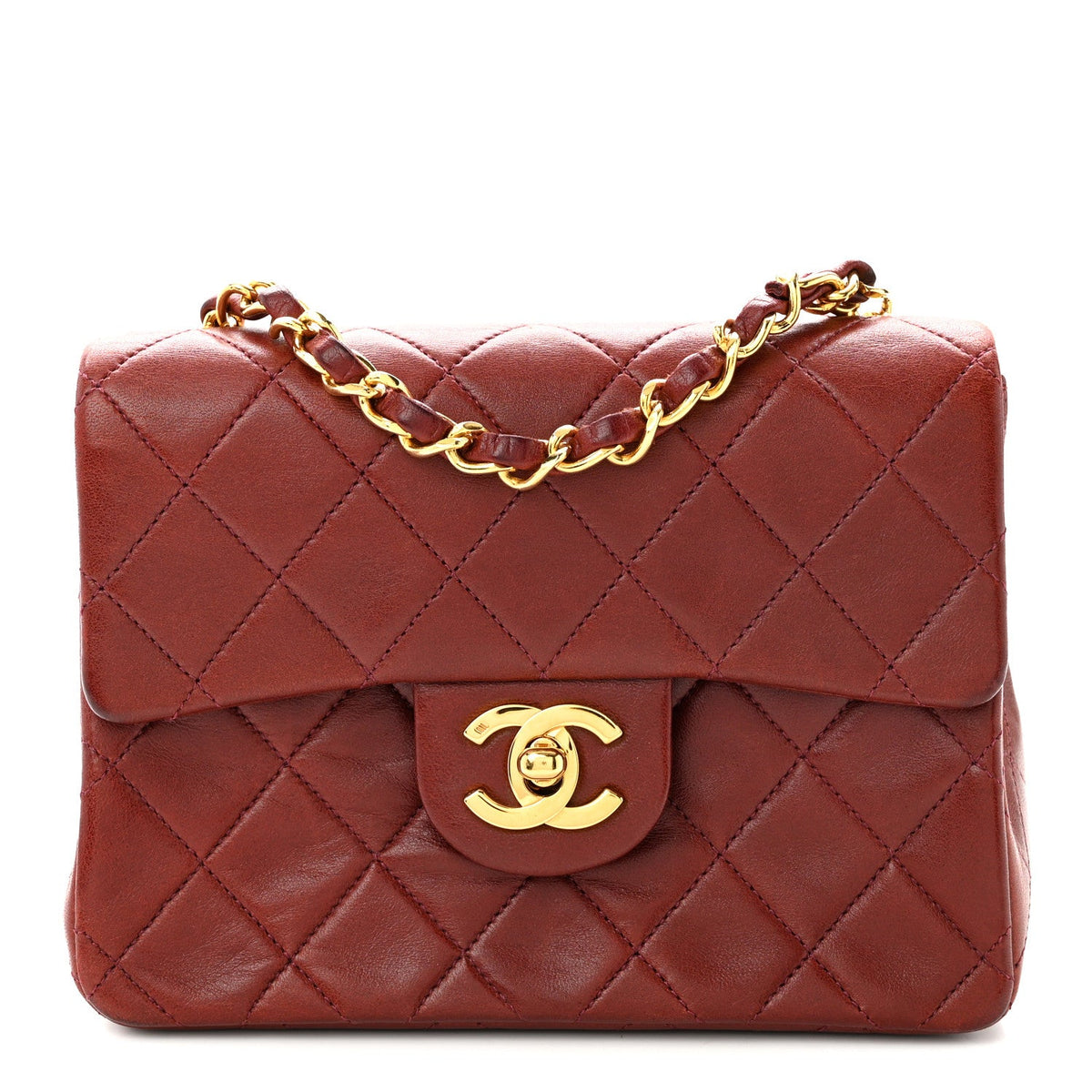 Lambskin Quilted Mini Square Flap Burgundy
