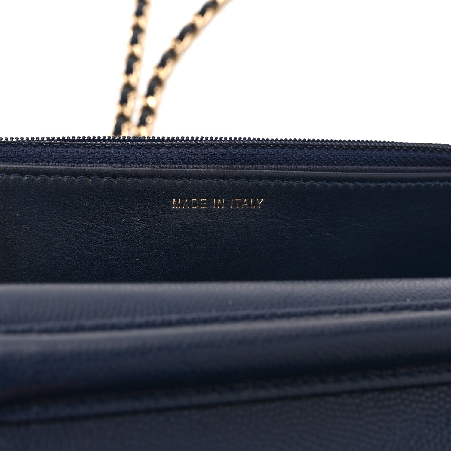 Caviar Quilted Crystal CC Wallet On Chain WOC Navy