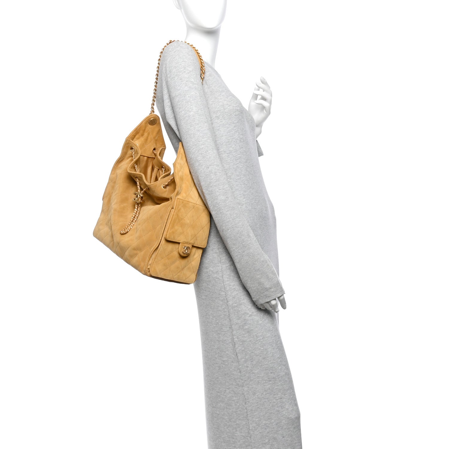 Suede Quilted Medium Chanel 25 Handbag Beige