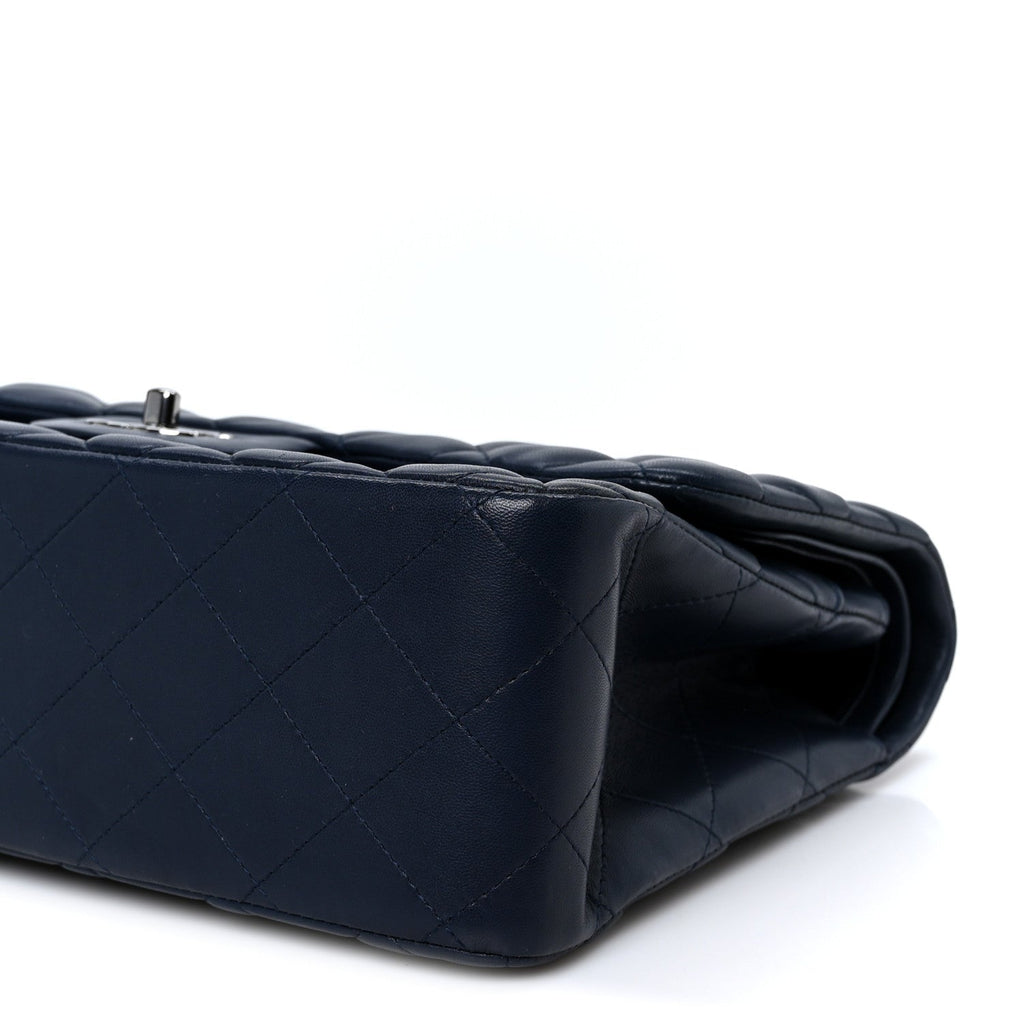 Lambskin Quilted Jumbo Double Flap Navy