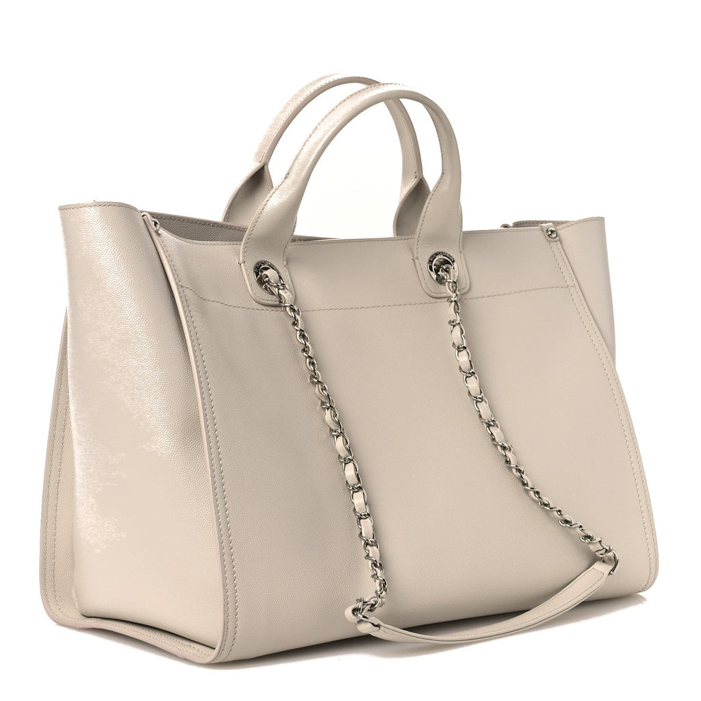 Caviar Medium Studded Deauville Tote Ivory