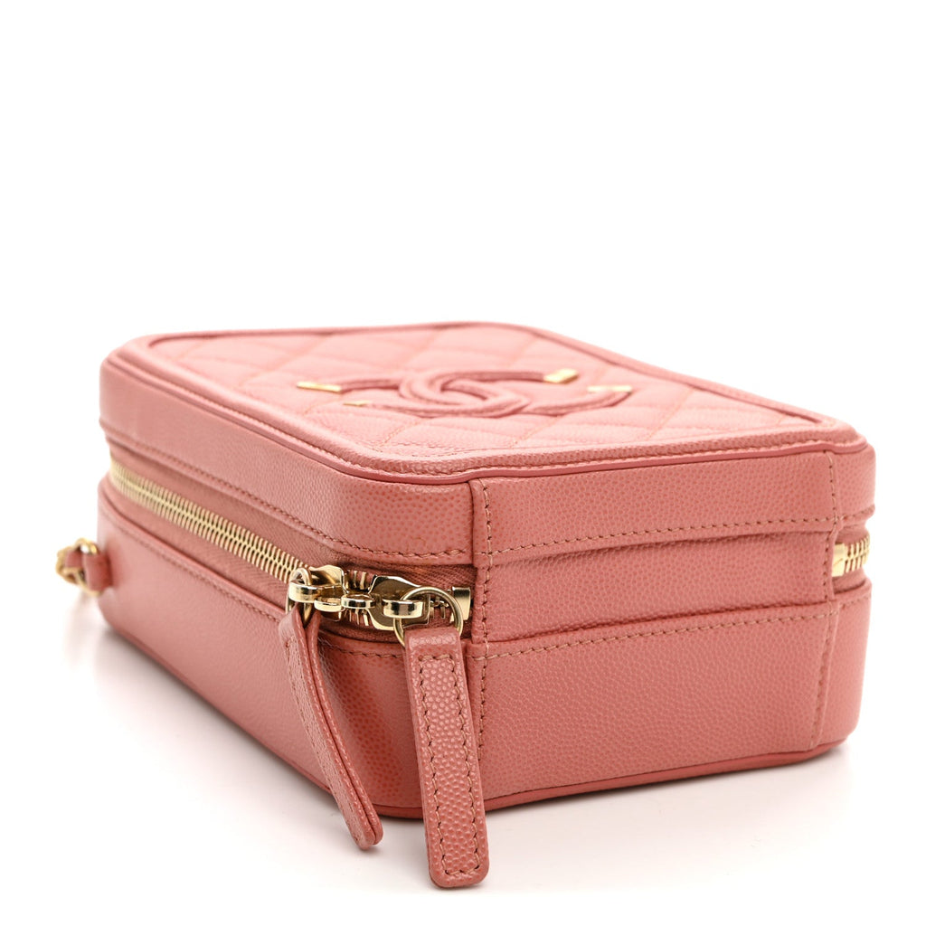 Caviar Quilted CC North South Filigree Vanity Case Pink