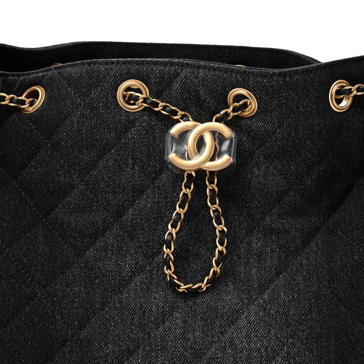 Washed Denim Quilted Medium Chanel 25 Handbag Black