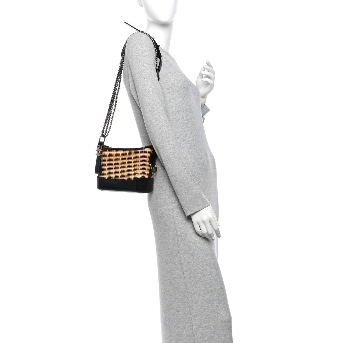 Rattan Calfskin Small Gabrielle Hobo Beige Black