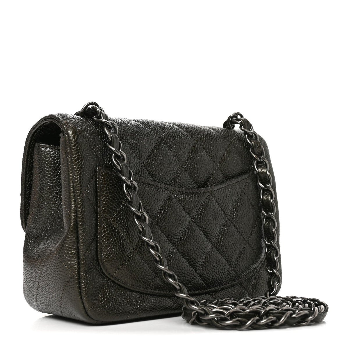 Caviar Quilted Mini Square Flap Dark Charcoal