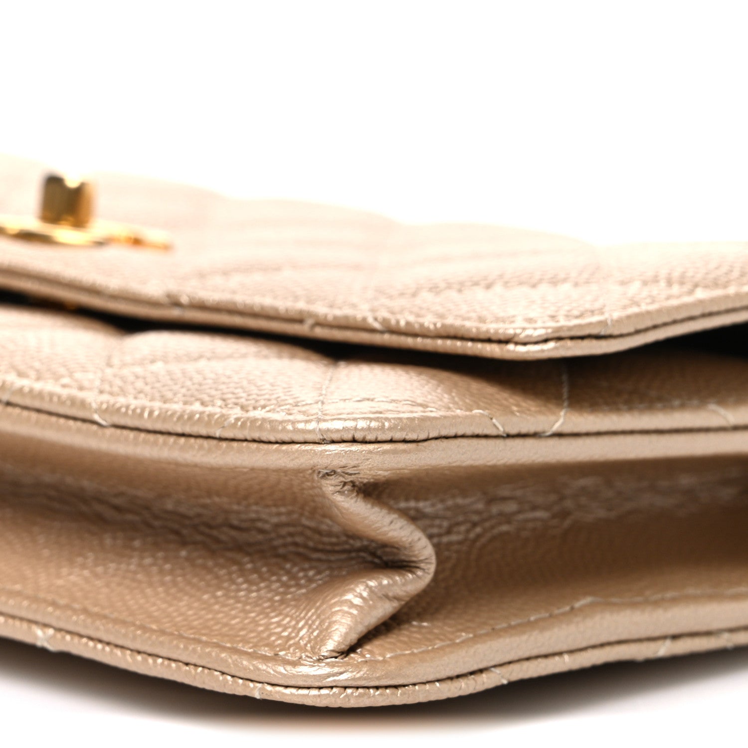 Metallic Caviar Quilted Coin Wallet On Chain WOC Gold