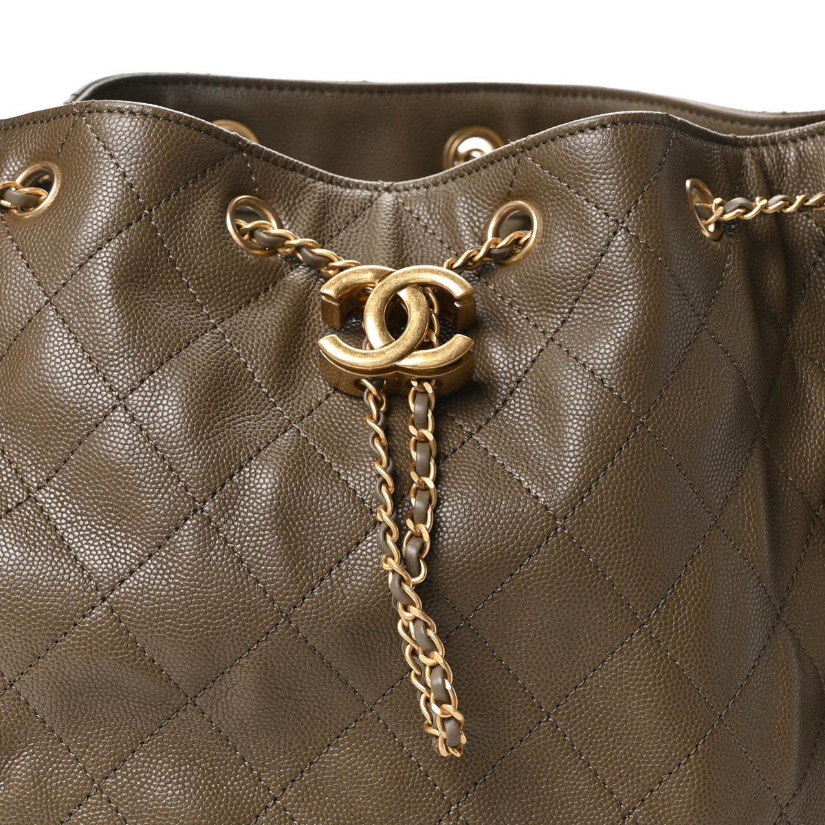 Caviar Quilted Medium Chanel 25 Handbag Dark Khaki