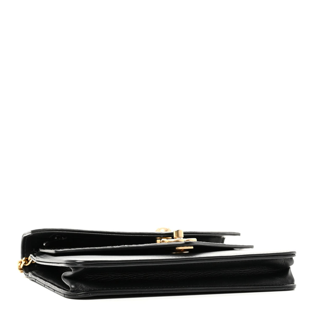 Calfskin Elaphe Double Chevron Mini Wallet On Chain WOC Black Black