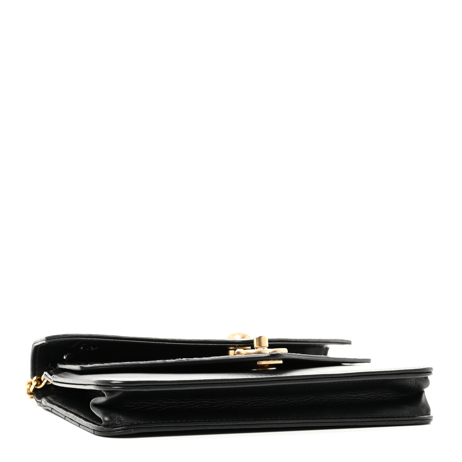 Calfskin Elaphe Double Chevron Mini Wallet On Chain WOC Black Black