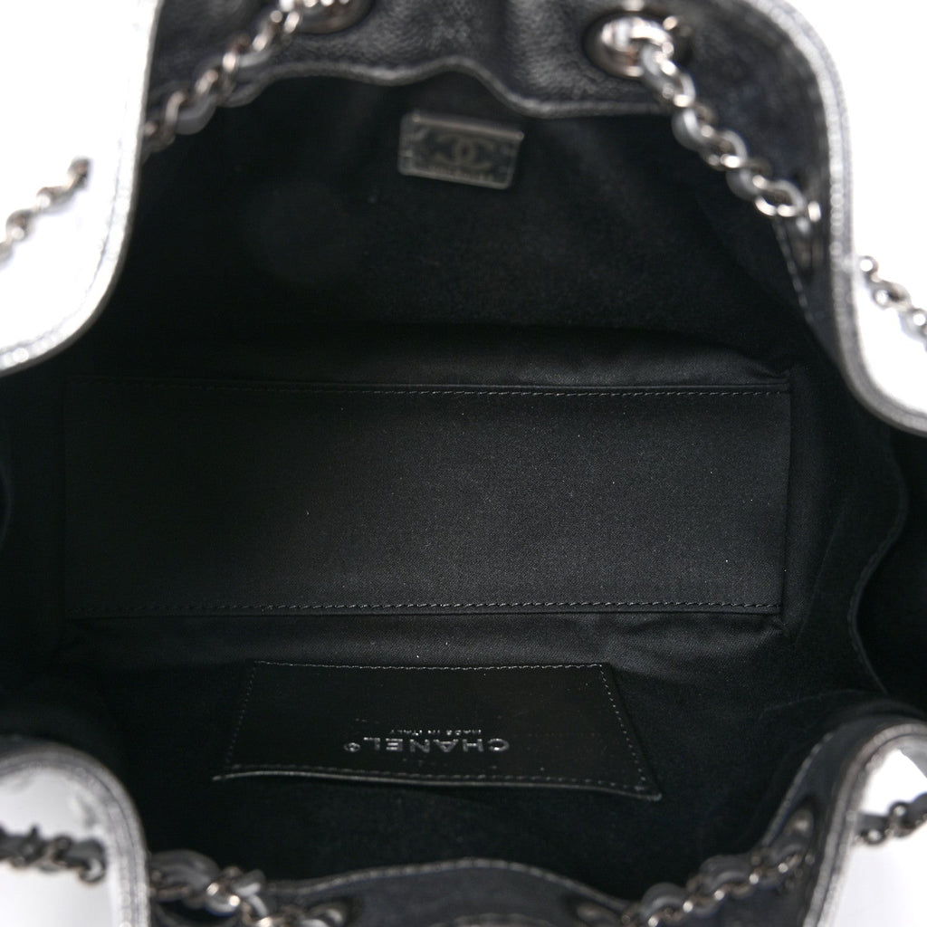 Metallic Caviar Quilted Mini Chanel 25 Handbag Silver