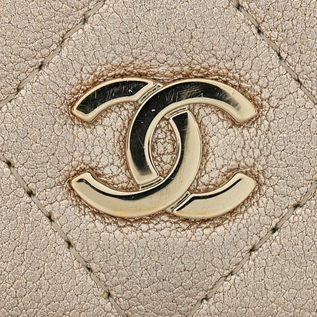 Metallic Lambskin Quilted Mini Wallet On Chain WOC Gold
