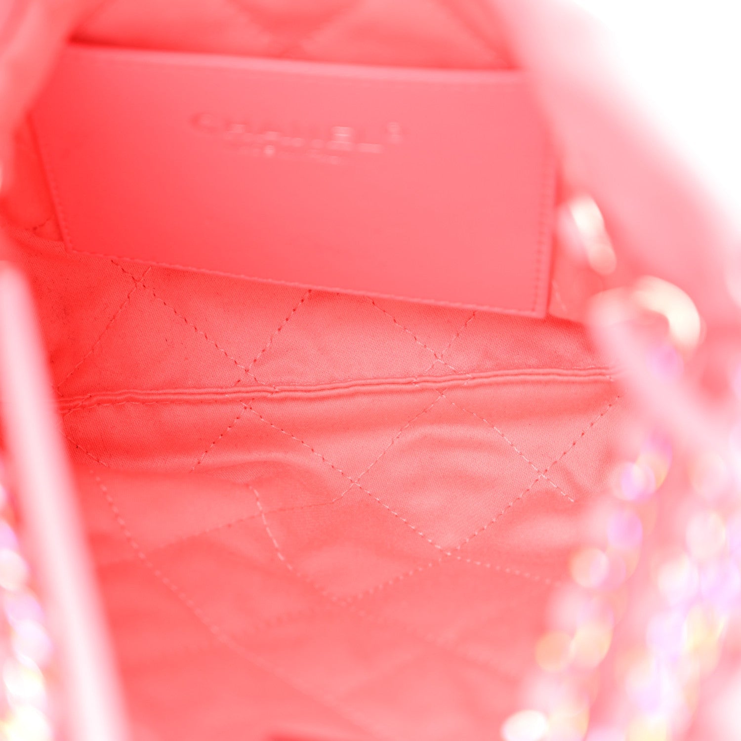Shiny Calfskin Quilted Rainbow Metal Mini Chanel 22 Coral Pink