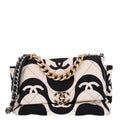 Fabric Printed Large Chanel 19 Flap Black Ecru