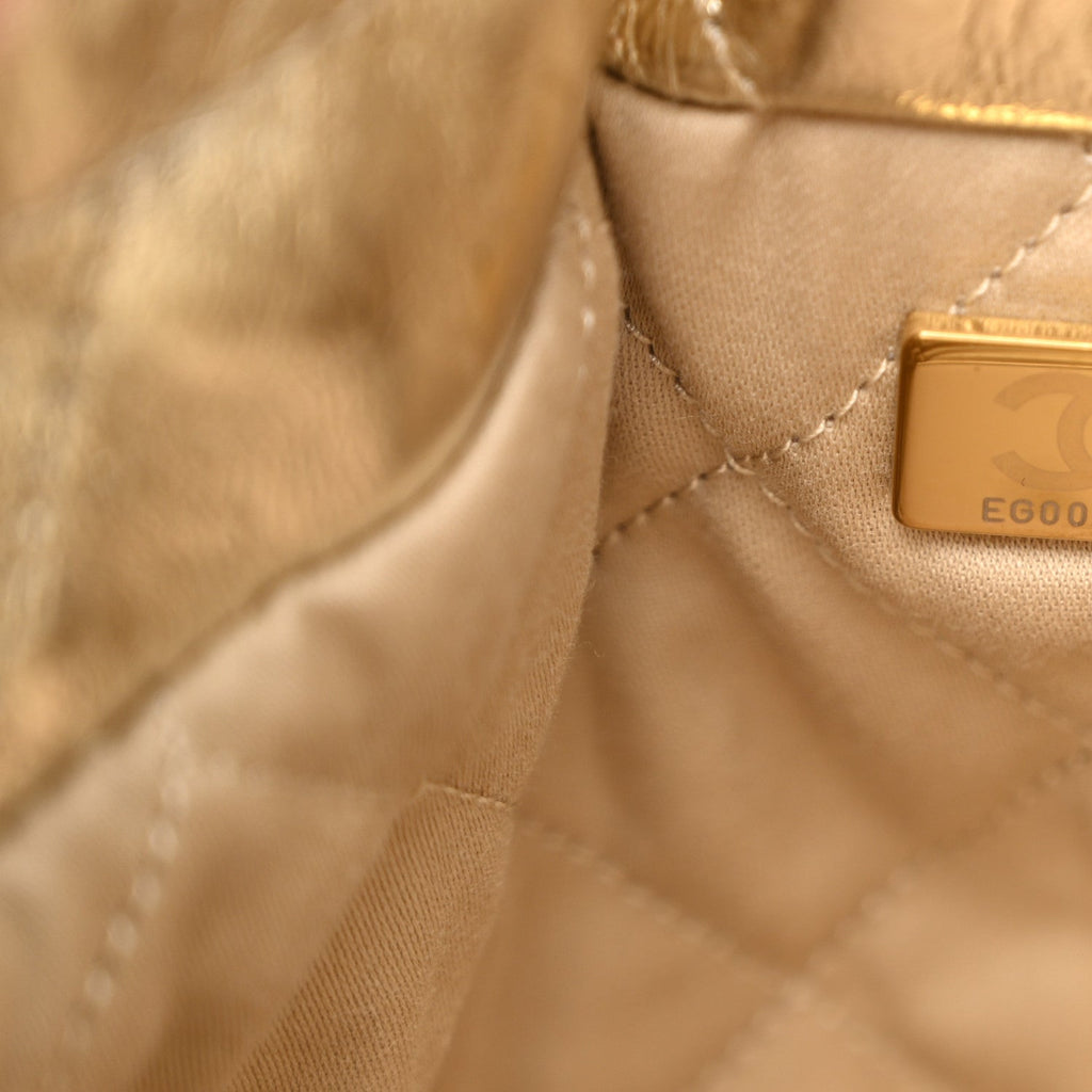 Metallic Calfskin Quilted Mini Chanel 22 Golden