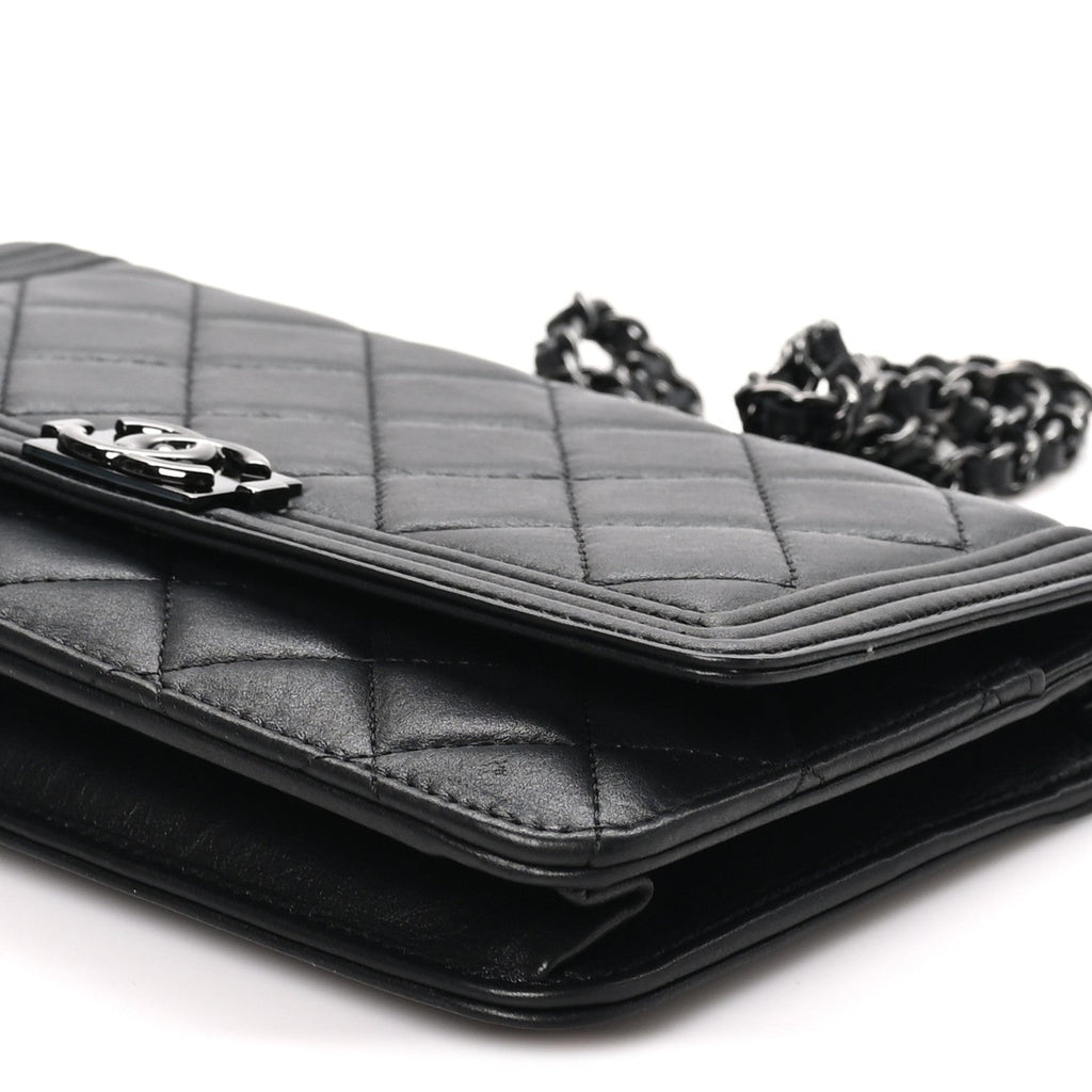 Lambskin Quilted Boy Wallet On Chain WOC So Black
