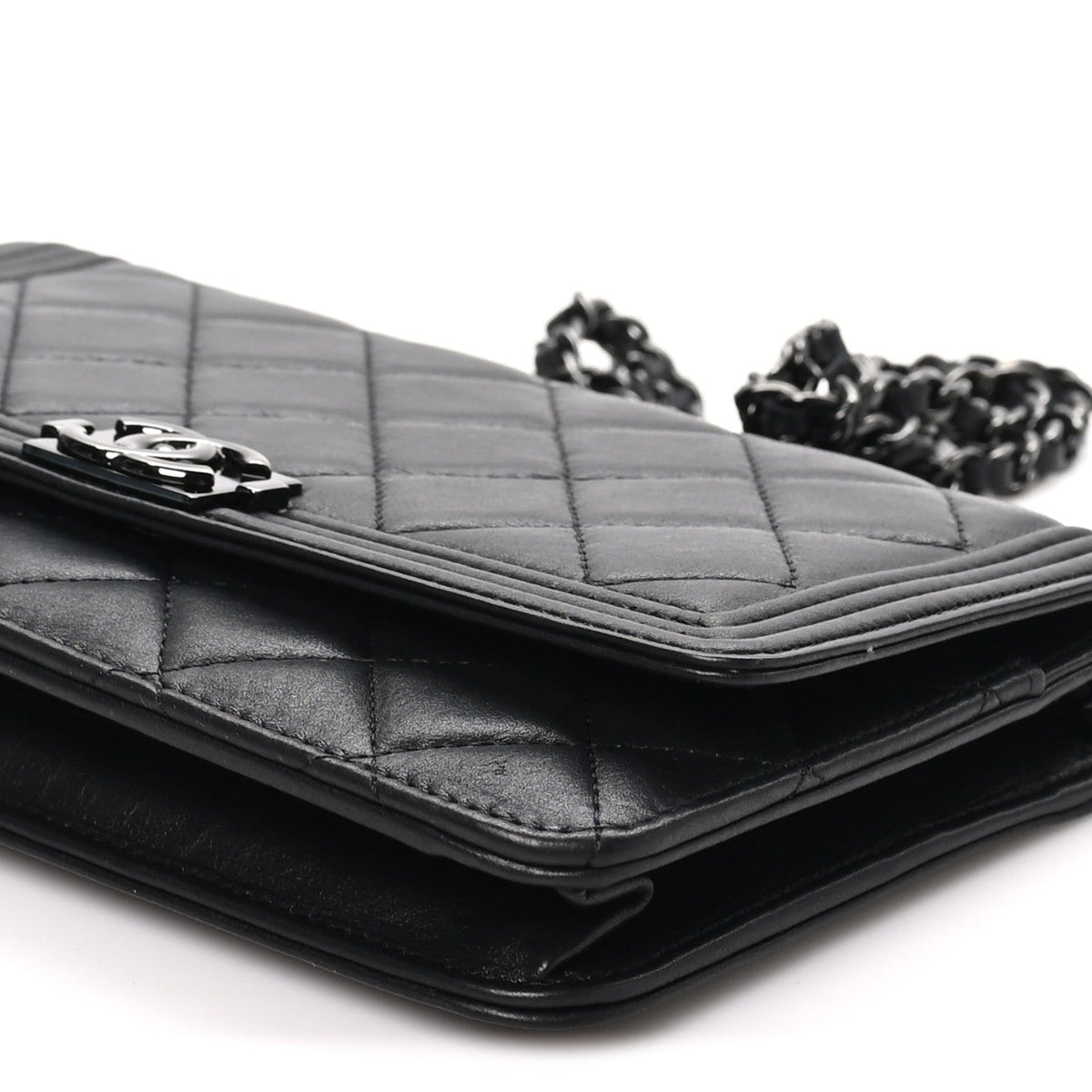 Lambskin Quilted Boy Wallet On Chain WOC So Black