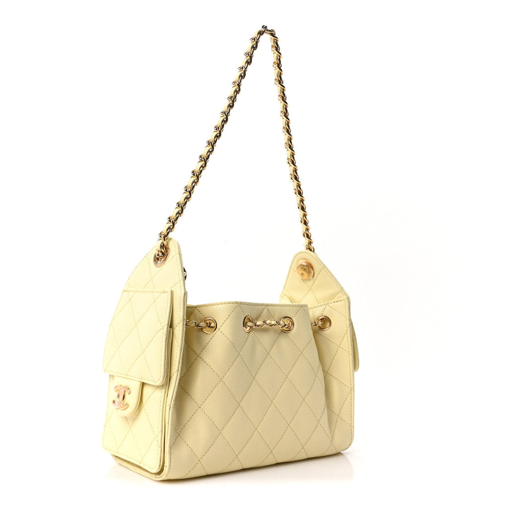 Caviar Quilted Mini Chanel 25 Handbag Light Yellow