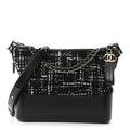 Tweed Calfskin Quilted Medium Gabrielle Hobo Black White