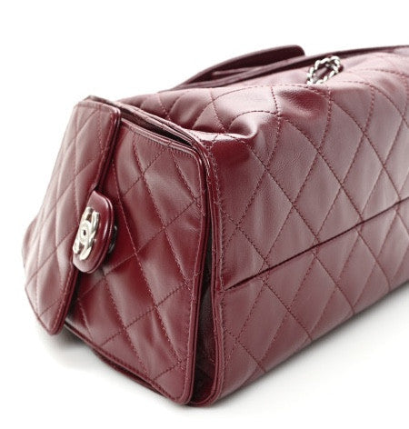 Shiny Crumpled Calfskin Quilted Small Chanel 25 Handbag Burgundy