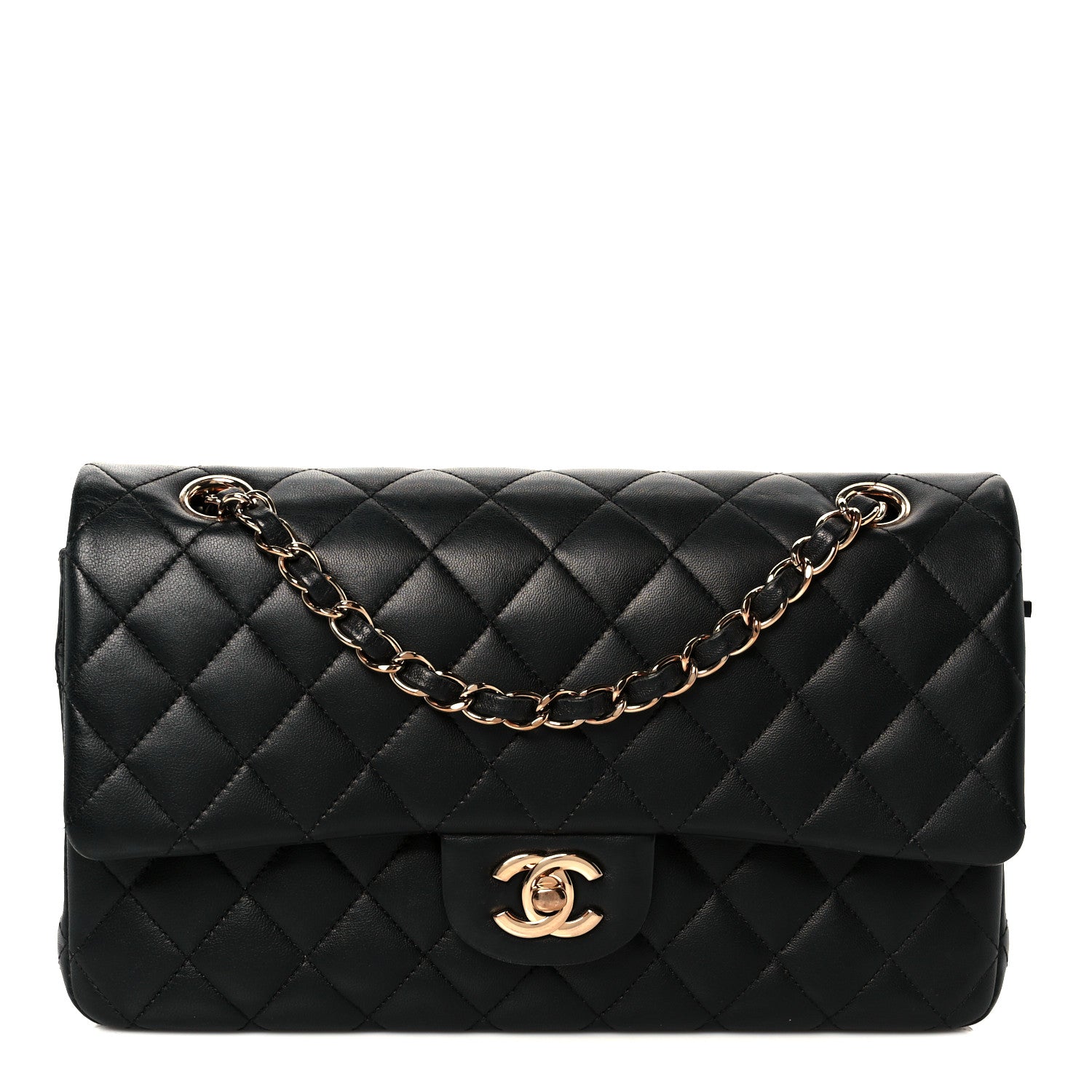 Lambskin Quilted Medium Double Flap Black