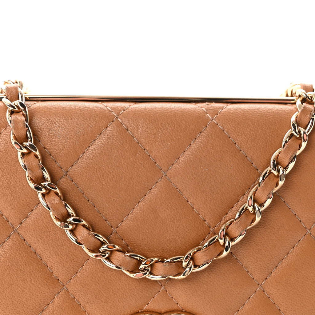 Lambskin Quilted Trendy CC Wallet On Chain WOC Beige