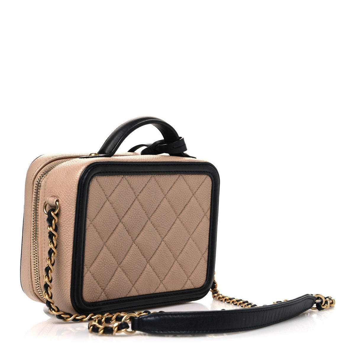 Caviar Quilted Small CC Filigree Vanity Case Beige Black