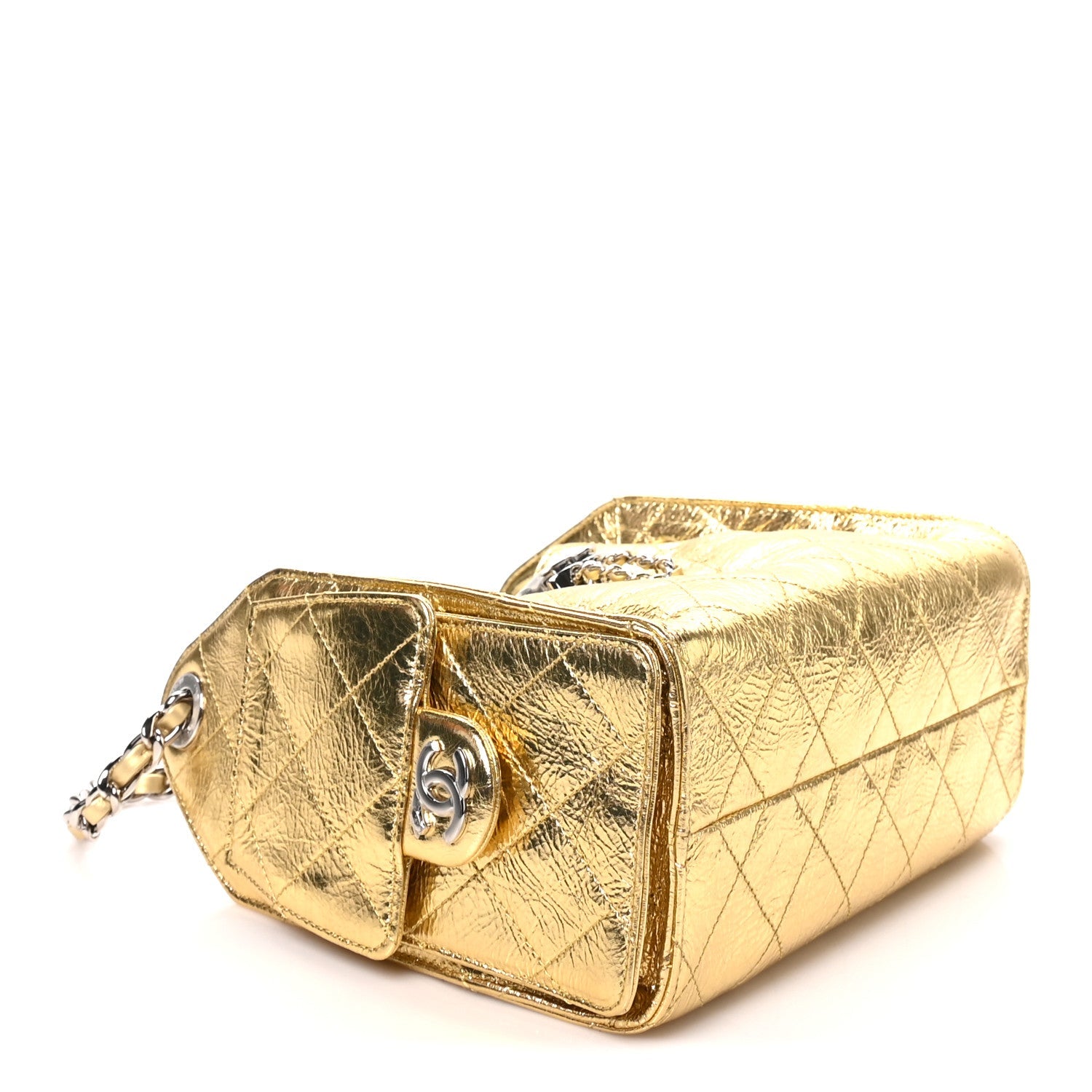 Metallic Aged Calfskin Quilted Mini Chanel 25 Handbag Gold