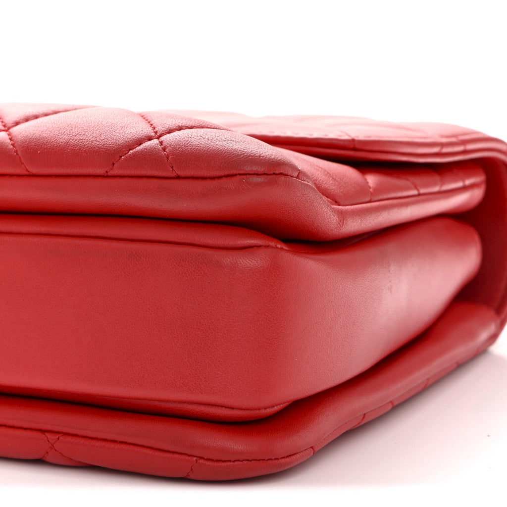 Lambskin Quilted Medium Trendy CC Flap Dual Handle Bag Red