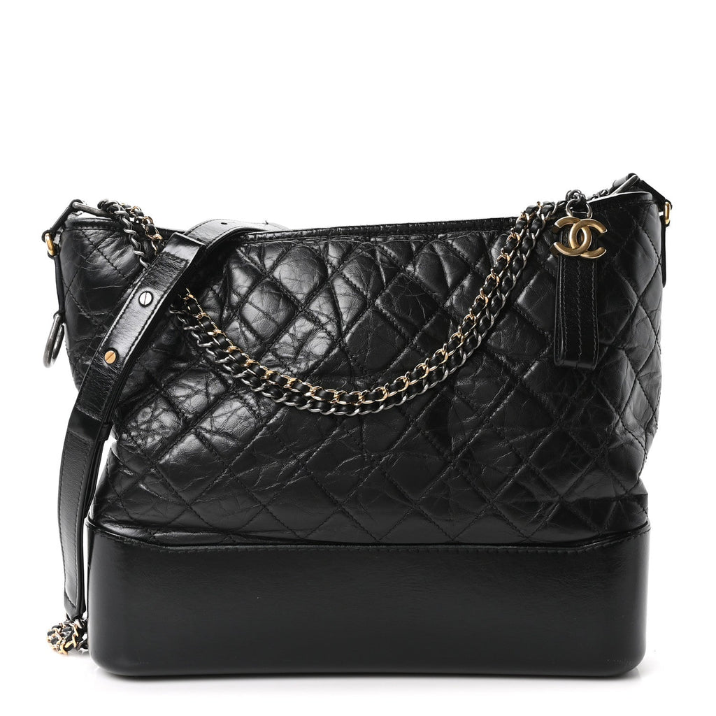 Aged Calfskin Quilted Large Gabrielle Hobo Black